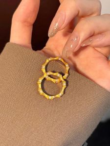 New Chinese Style Gold Plated Bamboo Node Ring for Men And Women Luxury Sensation Zirconia Diamond Embedded Titanium Steel