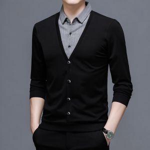 ROMON | Lormen Mens Long Sleeve Knitted T-shirt Spring Autumn Style Bottoming Warm Top Fashion Urban Loose Fit Business Shirt Neck