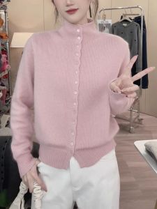 Early Spring Soft Pink Knitted Sweater Comfortable Half High Collar Versatile Softness Spring Autumn Straight Cut Commute Style