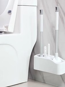 Goldstar 4-in-1 Multi-Functional Wall-Mounted Toilet Brush Set with Bristles and Holder Bathroom Cleaning Kit Toilet Brush Cleaning Tool Household Long Handle Toilet Brush