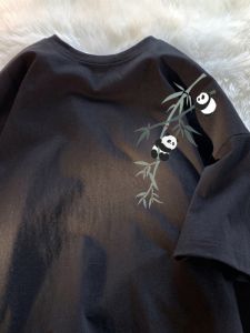 Áo Thun Tay Ngắn Cotton Phong Cách Trung Hoa Mới Cho Nam Mùa Hè in Hình Gấu Trúc Tre Dáng Rộng Thoải Mái Thường Ngày