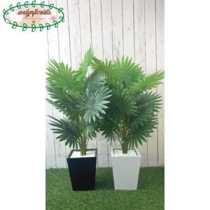 Pohon Artificial Tanaman Hias Palem Kipas Sadeng X18 Semi Latex Pot Kayu Kotak Hitam Putih Hiasan Sudut Cafe Aesthetic