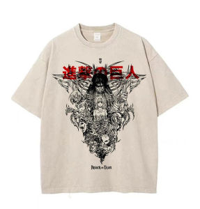 Bandai | Summer Y2k Vintage Attack on Titan Washed T-shirt Man Women Short Sleeve Tee Streetwear 2026 Oversized Anime Print Casual Tops