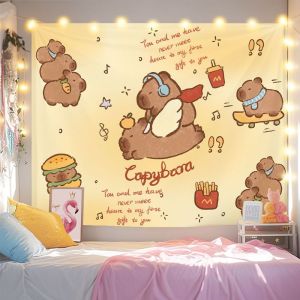 VIKAMA Bánh Mì Nướng Bơ Mèo Hoạt Hình Tấm Thảm Ấm Sữa Vàng Cà Phê Bánh Mì Nền Treo Tường Cho Phòng Ngủ Trang Trí Phòng Khách