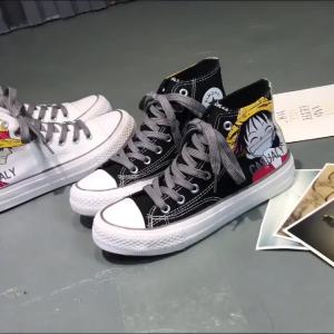 2023 Korean Style Couple Hand-Painted 1970s Canvas Shoes Womens High-Top  Cloth Shoes ins Anime Graffiti Trendy Sneakers