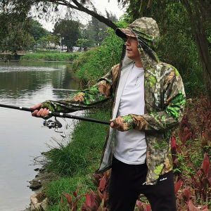 Spring and Summer Bionic Camouflage Ice Silk Zipper Cardigan Long Sleeve Lure Fishing Sun-Protective Clothing Bird Watching Fishing and Hunting Camouflage Hoodie
