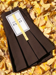 Café Brown High Waist A-Line Skirt Womens Summer Half-length Pleated Slimming Large Size Spring Autumn Suiting Material Short Skirt Pants