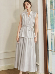 Roey s house | Light Grey Glossy Sleeveless Shirt For Summer Casual Vacation