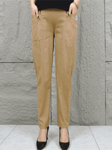 กางเกงลำลองผู้หญิงผ้าฝ้ายลินินบางฤดูร้อน กางเกงขายาวทรงหลวมสไตล์ฮาราจูกุ กางเกงขายาวทรงหลวมสำหรับผู้หญิงวัยกลางคนและผู้สูงอายุ