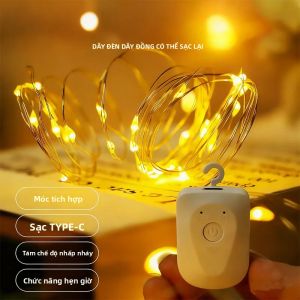 Đèn Dây Đồng Có Thể Sạc Lại Với Bộ Hẹn Giờ 8 Chế Độ Chiếu Sáng Thiết Kế Có Thể Tháo Rời Cho Halloween Đám Cưới Trang Trí Giáng Sinh Đèn LED Chống Nước