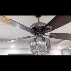 Đèn quạt trang trí - Đèn quạt pha lê - Quạt trần cánh gỗ Qvifa-110 lắp biệt thự phòng khách phòng tranh