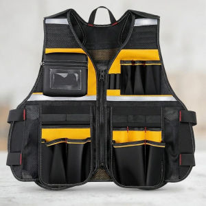 Breathable Multi Pocket Tool Storage Vest Reflective Safety Jacket Construction Gardening Auto Repair Workwear