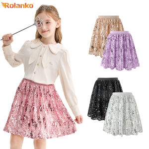 Rolanko Girls Metallic Sequin Skirt Sparkle Glitter Shiny Skirts Dance Outfit Party Elastic Waist Skorts Casual Wear 5-12 Years