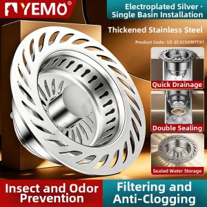 YEMO | Stainless Steel Press Type Kitchen Sink Drain Filter
