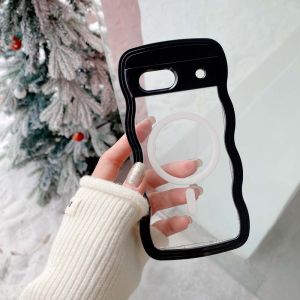 Cute Transparent Curly Wave Hybrid Magnetic Case for Google Pixel 9 8 9Pro 9A 8A 7A for Magsafe Charge Bumper Shockproof Cover