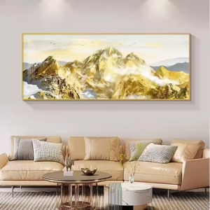 Golden Money Tree Crystal Porcelain Wall Art Horizontal Tree of Life Mural Elegant Crystal Porcelain Painting for Sala Sofa Background Modern Home Living Room Decor with Frame