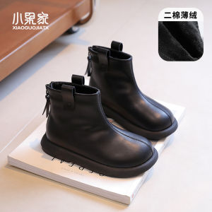 Girls Fleece Lined Martin Boots Childrens Autumn Winter Fashion Short Boots round Toe Flat Bottom Rubber Sole Super Fiber Leather