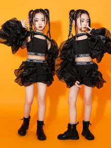 ชุดรำวงแจ๊สสำหรับเด็กผู้หญิง ชุดแฟชั่นเด็กแบบมินิมอล ชุดการแสดงบนเวทีสตรีทฮิปฮอป ชุดแฟชั่นเด็ก