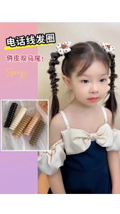 Colorful Korean Style Rainbow Cute Pony Tail For Kids Baby Girl Spiral Rolling Coil Telephone Wire Hair Tie Rope Fashion Scrunchies Alony Shop