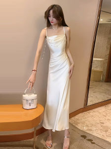 ชุดเดรสยาวคลุมเข่าผ้าซาตินลายดอกไม้สไตล์ฝรั่งเศส กระโปรงทรงหางปลา กระโปรงทรงเอ แขนยาว ปกติ ฤดูร้อน สำหรับผู้หญิง