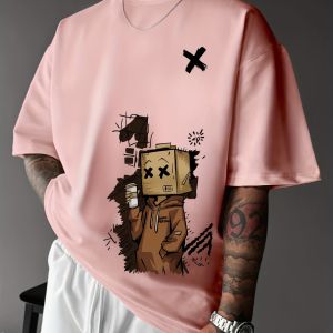 Mens fashionable casual sports loose trendy doll graffiti printed round neck short sleeved T-shirt top