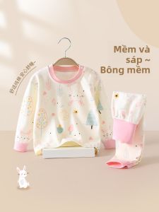 Bộ Đồ Ngủ Cotton Nguyên Chất Mùa Thu Cho Bé Gái Quần Áo Bảo Vệ Bụng Quần Áo Trẻ Em Bộ Đồ Ngủ Tách Biệt Áo Chui Đầu Thấm Hút Ẩm