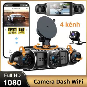 Camera Hành Trình 4 Kênh Với Màn Hình Bốn Chiều WiFi Độ Phân Giải Full HD 1080P Tầm Nhìn Ban Đêm Cảm Biến G Phát Hiện Chuyển Động Ghi Hình Vòng Lặp Hộp Đen Xe Hơi Màu Đen