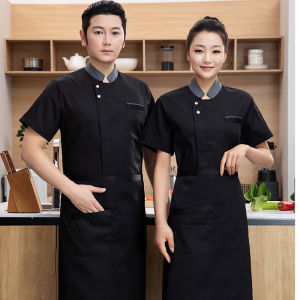Chef Uniform Short Sleeve for Men and Women Chefs Uniform Catering Uniform Waterproof Comfortable and Breathable Chef Jacket Waiter Uniform for Men Hotel Restaurant Kitchen Ready Stock M-2XL