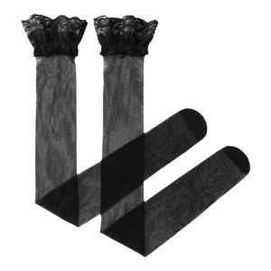 ถุงน่องยางกันลื่นเอวสูงลูกไม้โปร่งบางๆ สำหรับผู้หญิง ถุงน่องยาวถึงเข่า สีดำ ผ้าฝ้ายผสมโพลีเอสเตอร์ 100%