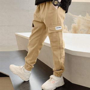 กางเกงลำลองผ้าฝ้ายบุขนแกะฤดูใบไม้ร่วง/ฤดูหนาวสำหรับเด็กชาย กางเกงขายาวทรงลำลองสำหรับเด็กวัยกลางคนและโต กางเกงขายาวสไตล์สปอร์ตสำหรับเด็ก