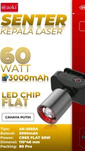 AOKI Senter Kepala Cahaya Maksimal Plus RechargePro dengan USB-C 60W Fokus & Penyebaran Zoom