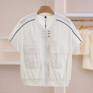 Dual Pocket Contrasting Lines Summer Womens Casual Jacket