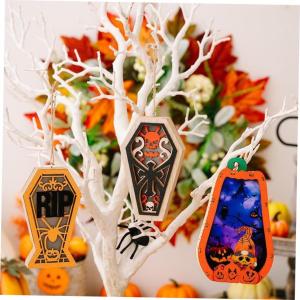 Halloween Wooden Pendant with Light Pumpkin Spider Box
