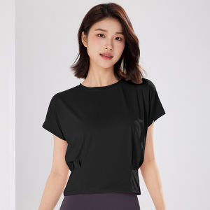 ผู้หญิง เสื้อผ้าออกกําลังกายโยคะแขนสั้น Batwing Hem Running ระบายอากาศได้ดี เสื้อยืด หลวม Fit ฤดูร้อน ชุดกีฬา Neverme