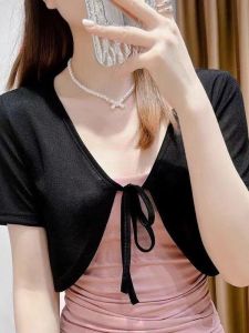 French Style Loose Fit Short Length Lightweight Womens Open Cardigan Sun Protection Outerwear Shawl Casual Trendy Design