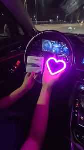Car Solar Neon Heart Light Solar Energy LED Glowing Heart Atmosphere Neon Ambient Light for Car Interior Window