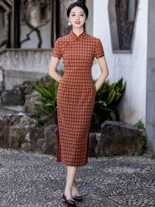 Summer Young Womens New Chinese Style Red Checkered Cheongsam