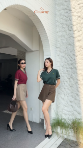 Clouwny Mesi Vneck Knit Top Atasan Wanita Lengan Pendek Simple Korean Look Premium Knit Fit to XL