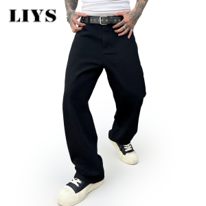 Korean Black Colors Mens Casual Long Jeans Classic Man Four Seasons Straight Denim Wide-Leg Pants Autumn Versatile Loose Pants