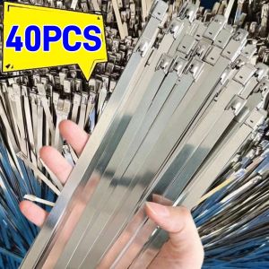 【Anglebabylife】40Pcs Stainless Steel Cable Ties Self-sealing Fastening Ring Metal Zip Tie Multi-Purpose Heavy Duty Hardware Home Organizer
