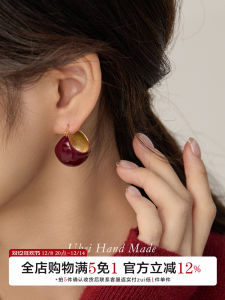 Handmade Enamel round Ball Earrings Vintage Red High-End Small Luxury White Enhancing Womens Jewelry Fashion Accessories