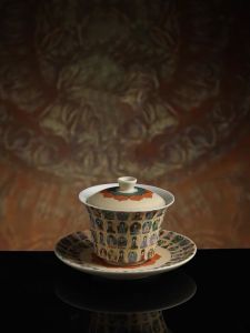 Chén Khải Sứ Đôn Hoàng Hoạ Tiết Trăm Phật Có Dung Tích 150ML (Chén Khải+Dĩa Lót).