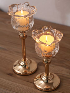 Scandinavian Accessible Luxury Metal Crystal Glass Candle Holder High Leg European Romantic Candlelight Dinner Table Decoration Home Decoration