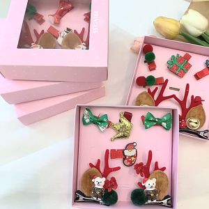 Christmas Box Gift 8 in 1 Box Hair Accessories Baby Girls Antlers Hair Clip Kid Hair Pin 圣诞发夹礼盒可爱鹿角毛球发饰