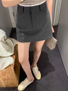 Gray Suit Skirt High Waist A-Line Mini Skirt Slimming Wrap around Skirt Womens Spring Autumn 2025 New Small Size Commuter Style