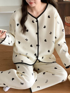 Áo Ngủ Cotton Dày Tay Dài Mỏng Mùa Thu Đông Áo Khoác Cotton Dày Hai Lớp Áo Ngủ Cotton Nguyên Chất Cho Nữ Quần Dài Áo Ngủ Cotton