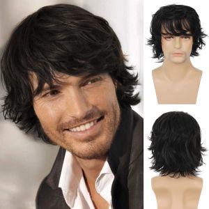 Synthetic Short Curly Brown Wig for Mens Heat Resistant Layered Fluffy Wig Halloween Multi-colored Shaggy Role-playing Wig