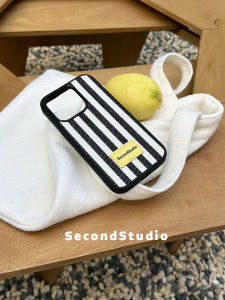 Original Black White Stripes iPhone 15 pro Max Full Cover Soft Shell Creative Fashion Retro Cloth Art Apple Case with Leather Tag