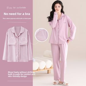 Miiow | Pure Cotton Sleepwear Set For Women Casual Long Sleeve Pants Comfortable Home Clothes Large Size Outerwear Suitable For Summer