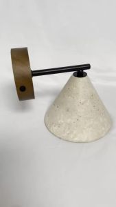 Natural Stone Wall Lamp Wabi Sabi Japanese Wall Light Walnut Wood Wall Sconce for Bedroom Living Room Hallway Staircase Decor
